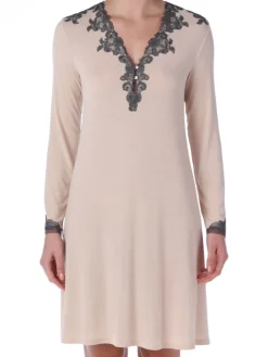 Langarm Nachtkleid INES in creme-grau mit Modal von Imec