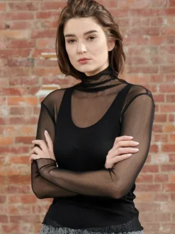 Langarm Rollkragen Shirt NETZTÜLL 100% Seide von Kokon Zwo