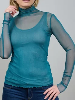 Langarm Rollkragen Shirt NETZTÜLL 100% Seide Kokon Zwo