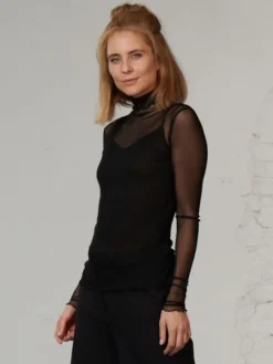 Langarm Rollkragen Shirt NETZTÜLL 100% Seide Kokon Zwo