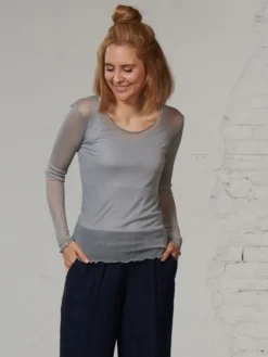 Langarm Rundhals Shirt NETZTÜLL 100% Seide von Kokon Zwo
