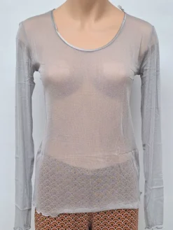 Langarm Rundhals Shirt NETZTÜLL 100% Seide von Kokon Zwo