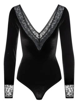 Langarm Samt-Body FLOQUI schwarz von Cadolle