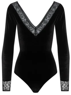 Langarm Samt-Body FLOQUI schwarz von Cadolle