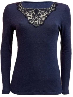 Langarm Shirt Kim mit Spitze von Madiva Modal mit Wolle