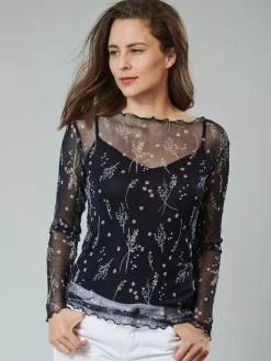 Langarm U-Boot Shirt NETZTÜLL 100% Seide von Kokon Zwo