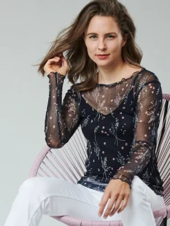 Langarm U-Boot Shirt NETZTÜLL 100% Seide von Kokon Zwo