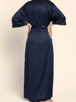 Langer Seide Morgenmantel ECLAT COUTURE dunkelblau von Lise Charmel