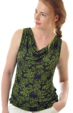 LAST PIECE 100% Bio-Seide WASSERFALL TOP schwarz-grün Interlock von Alkena Größe XL