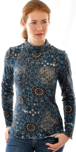 LAST PIECE 100% Bouretteseide ROLLKRAGEN SHIRT mit Print von Alkena Größe XL