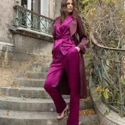 LAST PIECE 100% Seide Morgenmantel SOIE UNIE aubergine-violett Größe 34 Marjolaine