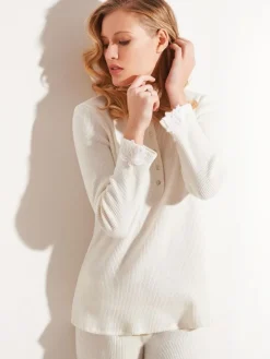 LAST PIECE Freizeitanzug KUSCHEL COTTON zwei-teilig von Chiara Fiorini Größe 40 cremeweiss