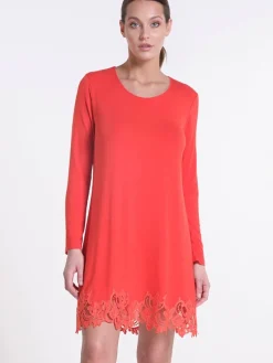 LAST PIECE Langarm Sleepshirt ARANCIO koralle-rot Größe 36 von Verdiani