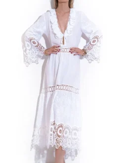 LAST PIECE Langes Sommerkleid mit Stickerei BIANCO von Chiara Fiorini Größe 34