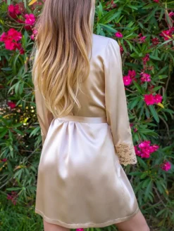 LAST PIECE Morgenmantel kurz Seide MARJOLIE No. 10 von Marjolaine sand Größe 40