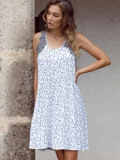 LAST PIECE Nachthemd CECILIA weiß-dunkelblau mit Modal Größe 44 von Imec