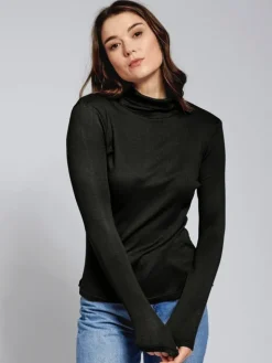 LAST PIECE Rollkragen Seidenshirt Langarm gerippt von Kokon Zwo dunkelgrau XL