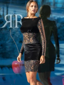 LAST PIECE Samtkleid mit Spitze schwarz von Ambra Größe S