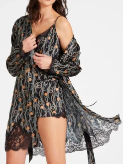 LAST PIECE Seide Kimono TOI MON AMOUR mit Print von Aubade schwarz Größe L