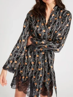 LAST PIECE Seide Kimono TOI MON AMOUR mit Print von Aubade schwarz Größe L