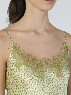 LAST PIECE Seide Neglige mit Spitze kurz Kiwi Print von Verdiani Größe 42