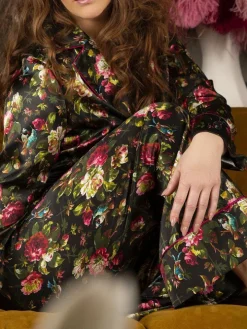 LAST PIECE Seidenpyjama NURHAN schwarz-grün von Marjolaine Größe DE38