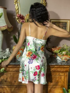 LAST PIECE Stretchseide Nachthemd OMERINE Blumenmuster Größe 36 Marjolaine