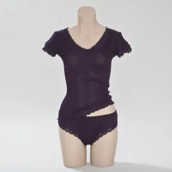 LAST PIECE T-Shirt gerippt Seide mit Spitze CURACAO von Gattina nur noch in rot Größe S