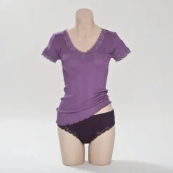 LAST PIECE T-Shirt gerippt Seide mit Spitze CURACAO von Gattina nur noch in rot Größe S