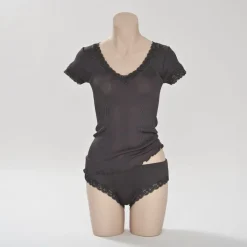 LAST PIECE T-Shirt gerippt Seide mit Spitze CURACAO von Gattina nur noch in rot Größe S