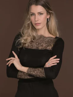 LAST SIZE Merinowolle Seide U-BOOT SHIRT schwarz von Artimaglia Größe 38/40