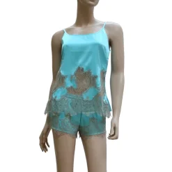 LAST SIZE Stretchseide Shorts DESIDERIO AQUA mit Spitze von Gattina Größe 36