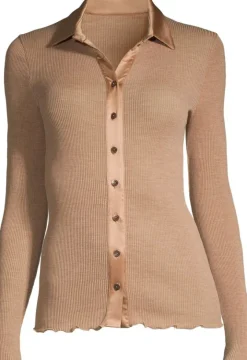 Merino Wolle-Seide CARDIGAN gerippt paprika-orange von Oscalito