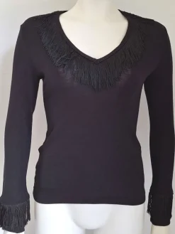 Merinowolle Seide LANGARM V-SHIRT mit Fransen von Artimaglia