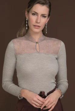 Merinowolle Seide STEHKRAGEN SHIRT gerippt von Artimaglia