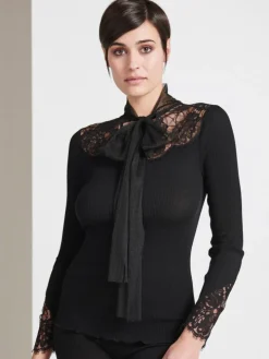 Merinowolle-Seide KRAGEN-SHIRT gerippt schwarz von Oscalito