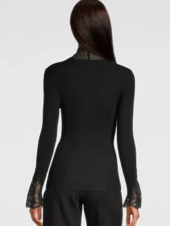 Merinowolle-Seide KRAGEN-SHIRT gerippt schwarz von Oscalito