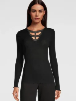 Merinowolle-Seide LANGARM SHIRT gerippt schwarz von Oscalito