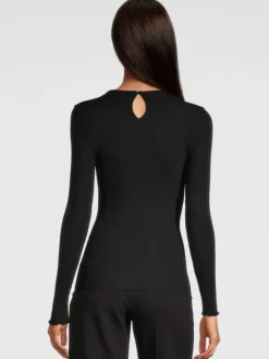 Merinowolle-Seide LANGARM SHIRT gerippt schwarz von Oscalito