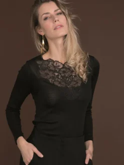 Merinowolle-Seide LANGARM SHIRT schwarz von Artimaglia