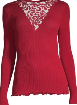 Merinowolle-Seide LANGARM SHIRT rot gerippt von Oscalito