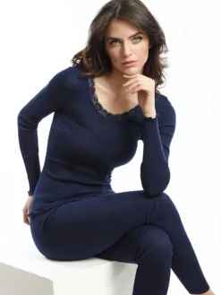 Merinowolle-Seide Langarm-Shirt gerippt von Oscalito