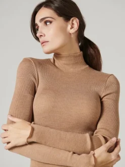 Merinowolle-Seide Mockneck Shirt gerippt Basic von Oscalito