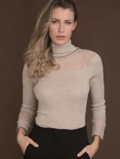 Merinowolle-Seide ROLLKRAGEN SHIRT gerippt von Artimaglia