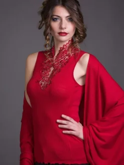 Merinowolle-Seide Stehkragen TOP mit Spitze von Artimaglia