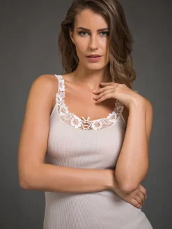 Merinowolle-Seide TRÄGER-TOP mit Spitze von Artimaglia