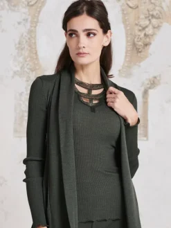 Merinowolle-Seide Trägertop mit Glitzer gerippt von Oscalito