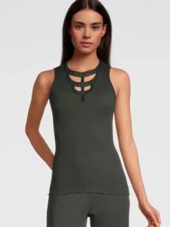 Merinowolle-Seide Trägertop mit Glitzer gerippt von Oscalito