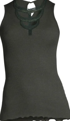 Merinowolle-Seide Trägertop mit Glitzer gerippt von Oscalito