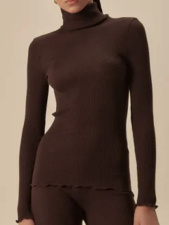 Merinowolle-Seide TURTLENECK SHIRT gerippt Basic von Oscalito